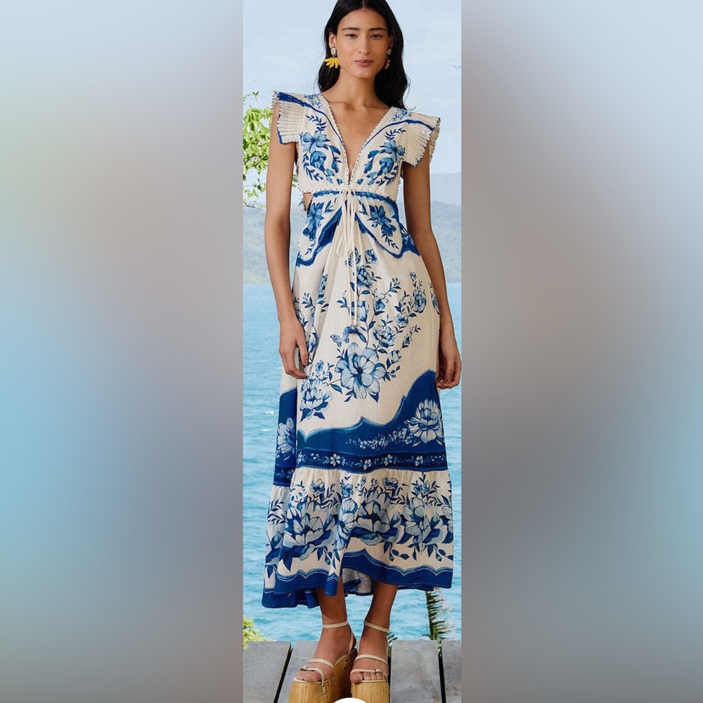 Farm Rio Off White Porcelain Butterfly Dress
